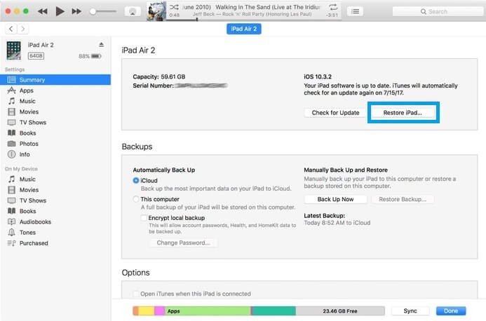 Select Restore iPad
