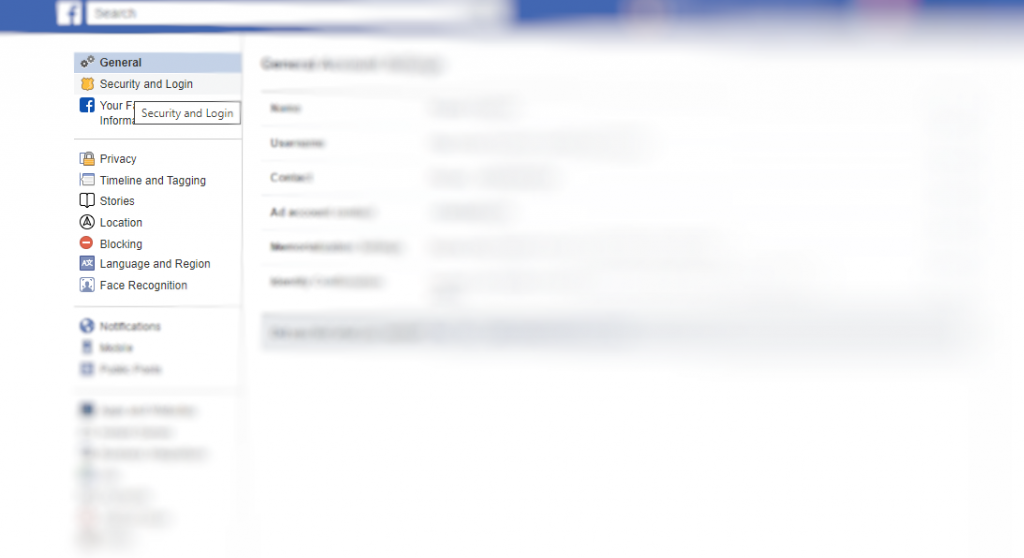 Select Security and Login - Change Password On Facebook