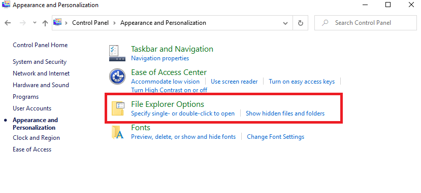 File explorer options