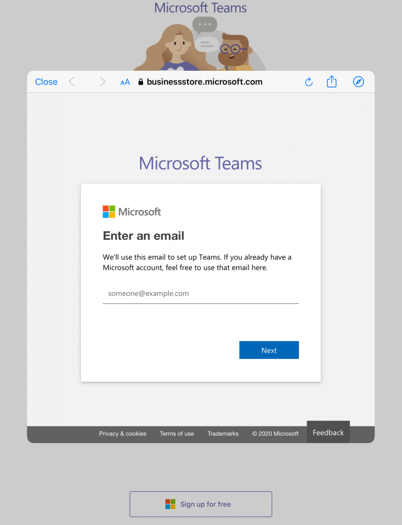 Sign Up for Microsoft Teams