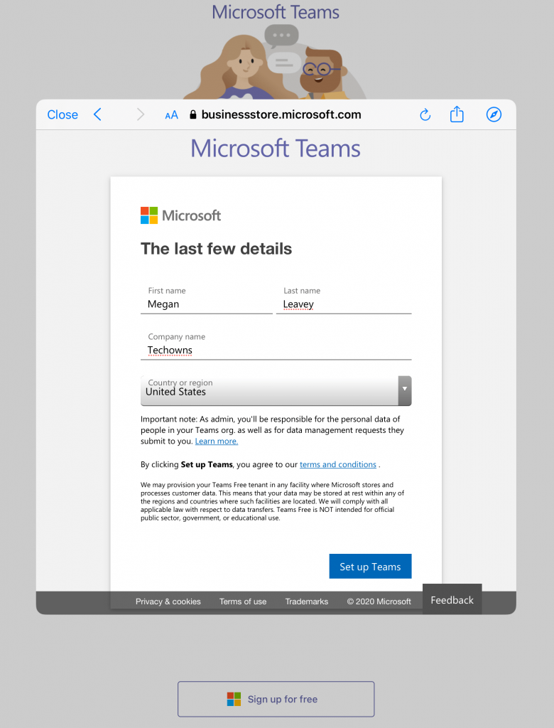 Sign Up for Microsoft Teams