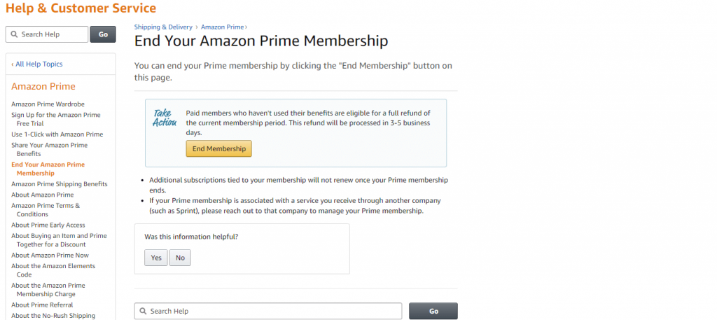 Tap on End Membership - How to Cancel Amazon Prime