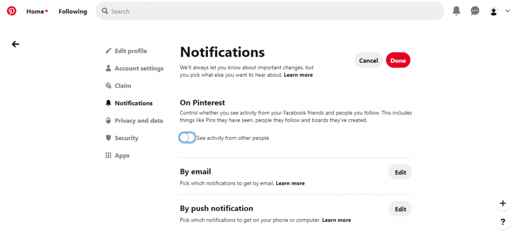 Turn Off Notifications on Pinterest