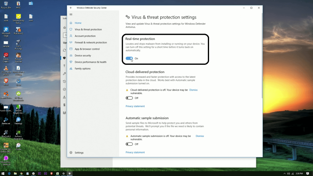 Turn off Real-time protection