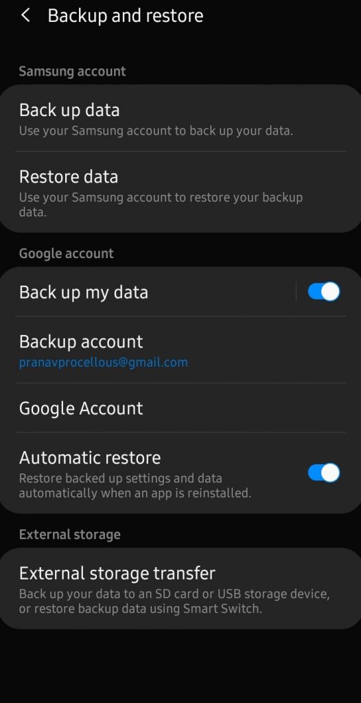 Turn on Back up your Data - Backup Contacts on Android