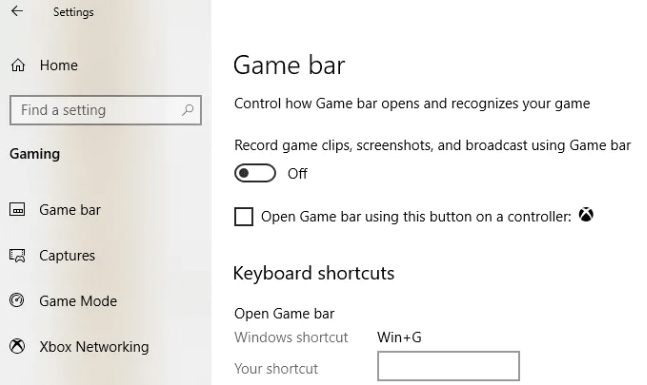 Turn on Slider to Show Game Bar