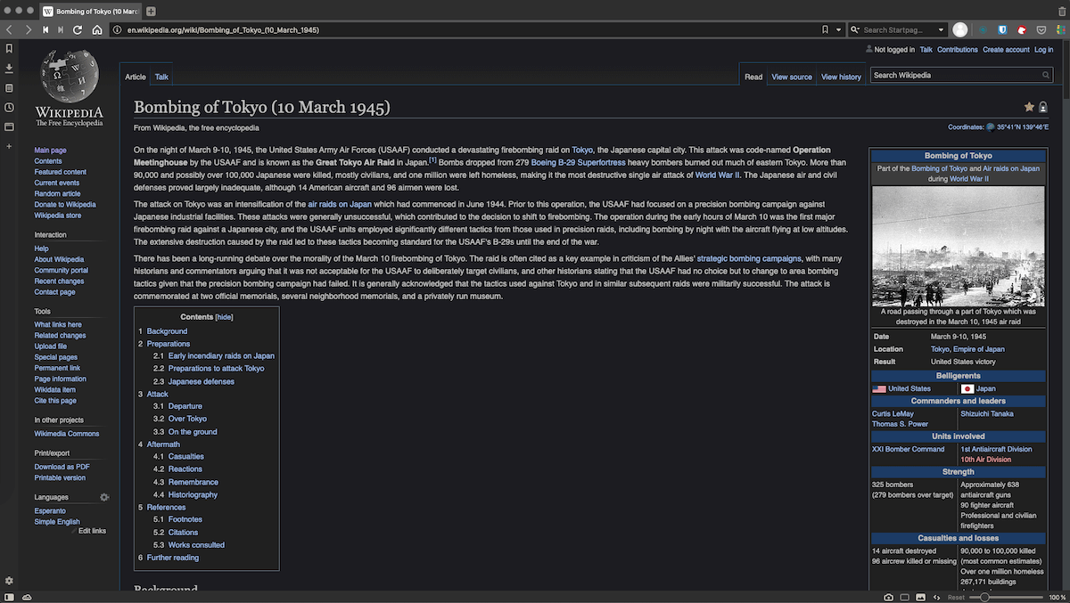 how to make wikipedia page dark theme