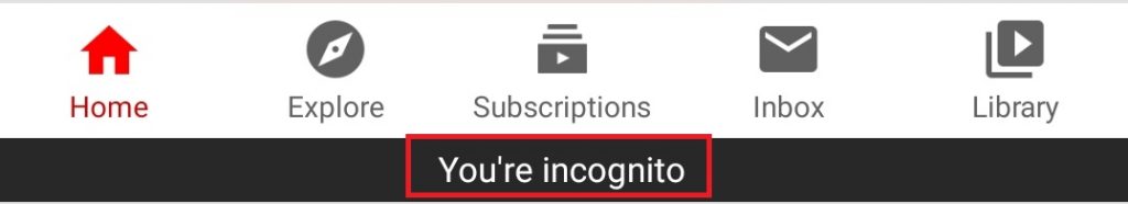 Incognito mode on YouTube