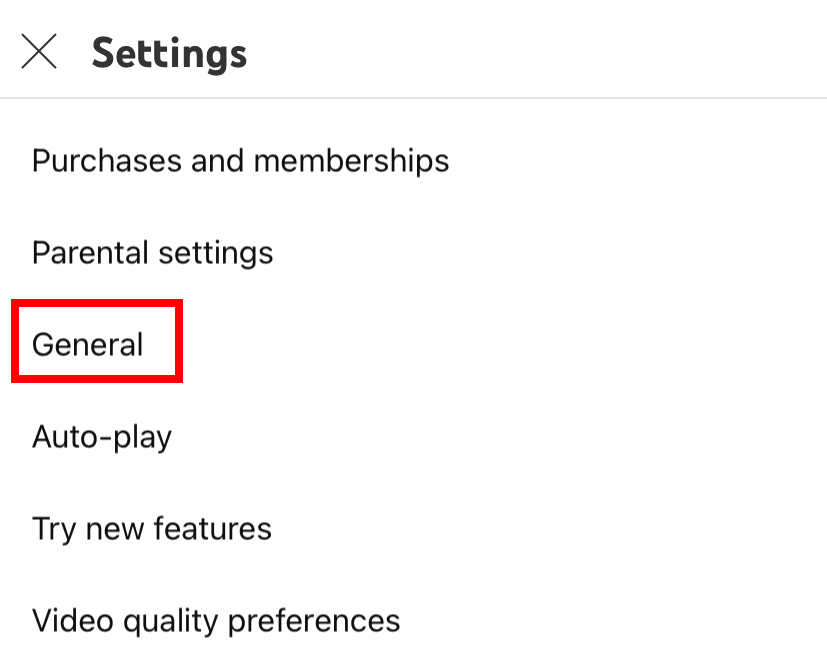 YouTube General Settings