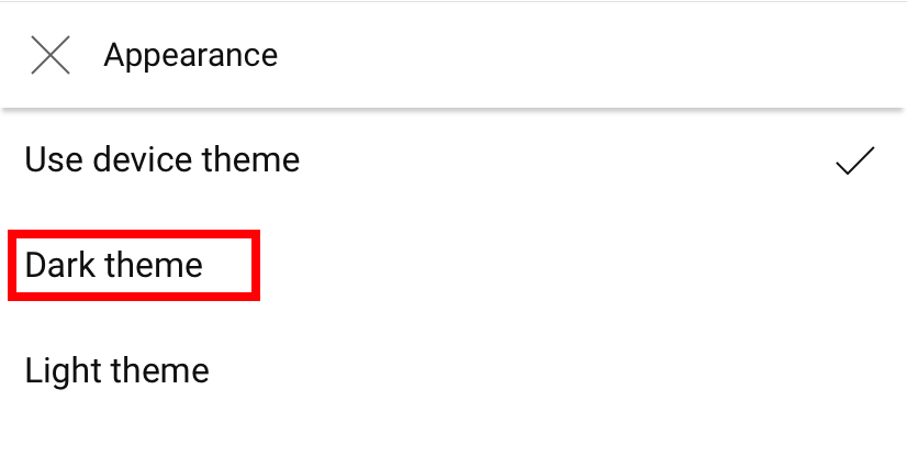 dark mode on youtube mobile browser 