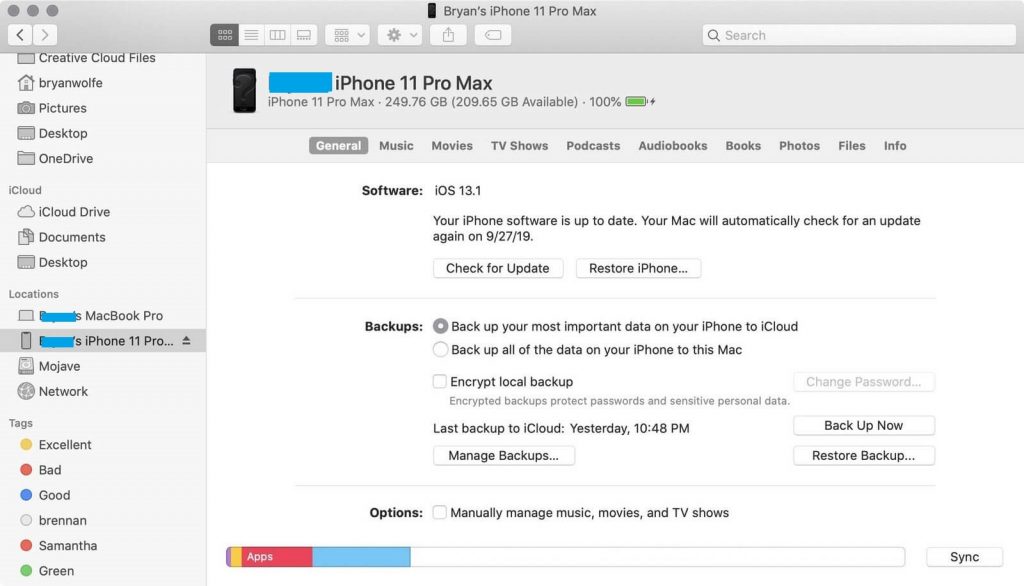 iPhone Backup using Mac