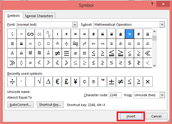 Add Approximately Equal to symbol on Windows