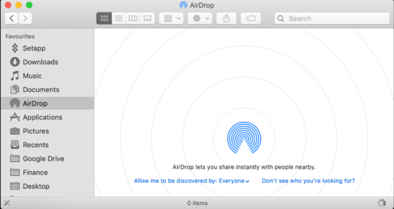 Select AirDrop on mac to transfer files from iPHone to mac