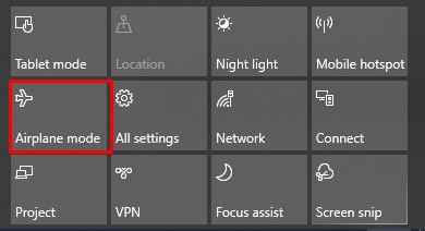 Airplane mode on Windows 10