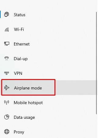 Airplane mode on Windows 10