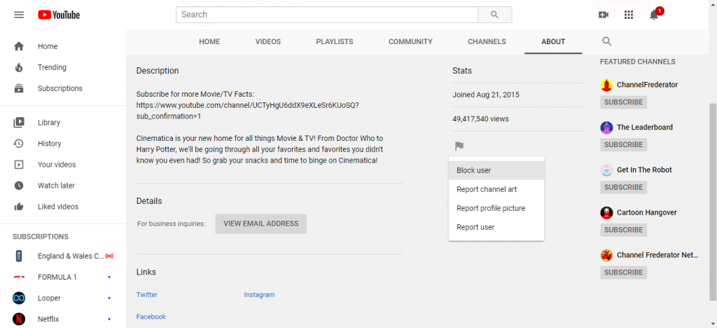 Block YouTube Channels