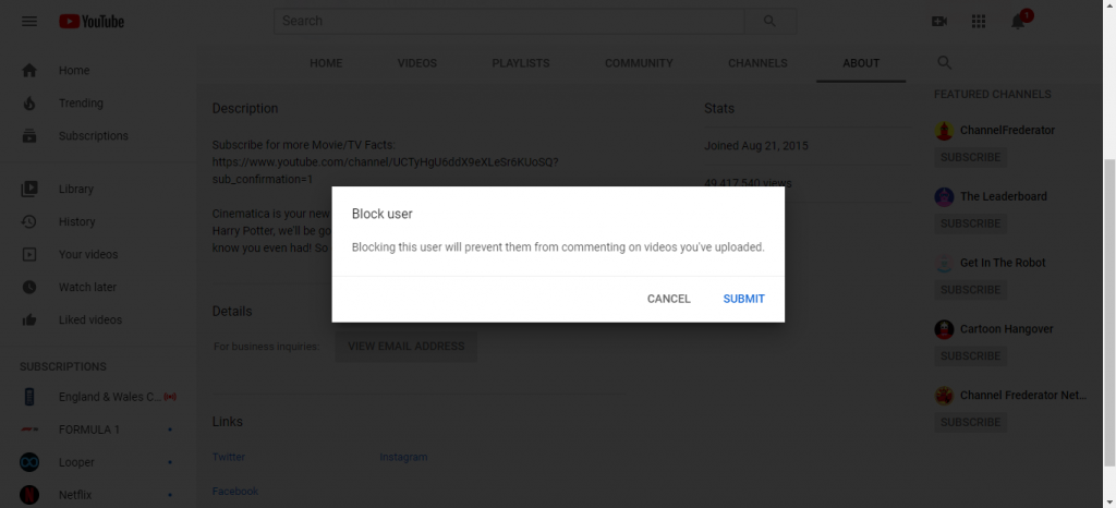 Block YouTube Channels