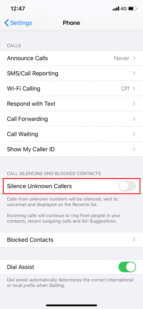 Silence Unknown Callers