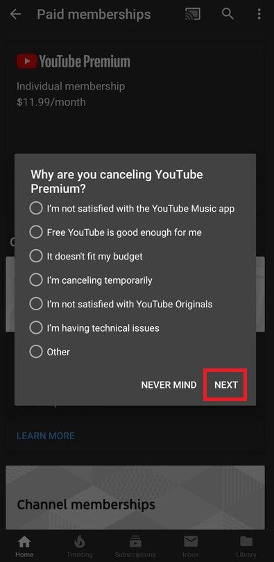 Cancel YouTube Premium