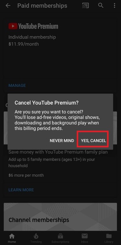 Cancel YouTube Premium