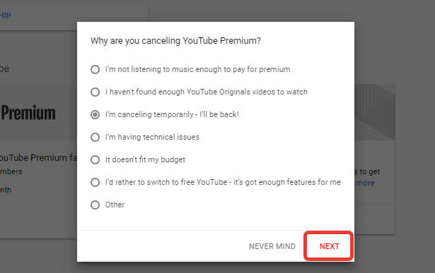 Cancel YouTube Premium