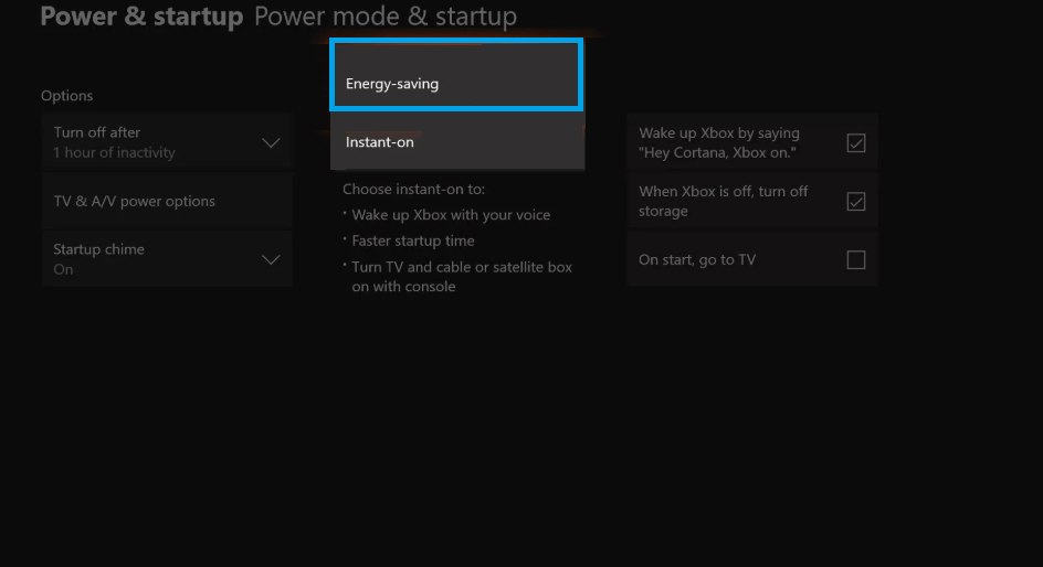 Choose Energy Saving mode-Xbox One Turns On by Itself 