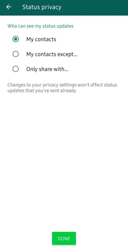 Choose Status Privacy to hide WhatsApp Status