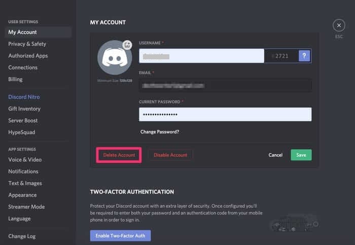 Click Delete Account - How to Delete Discord Account