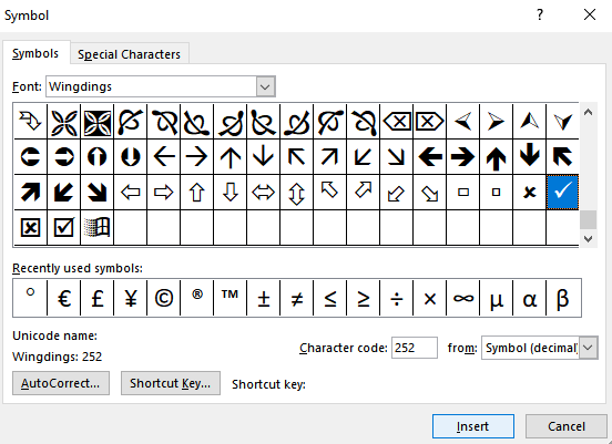 mac keyboard symbols check mark