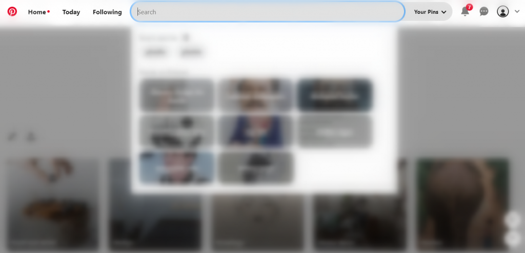 Click on Search bar - How to Follow Someone on Pinterest