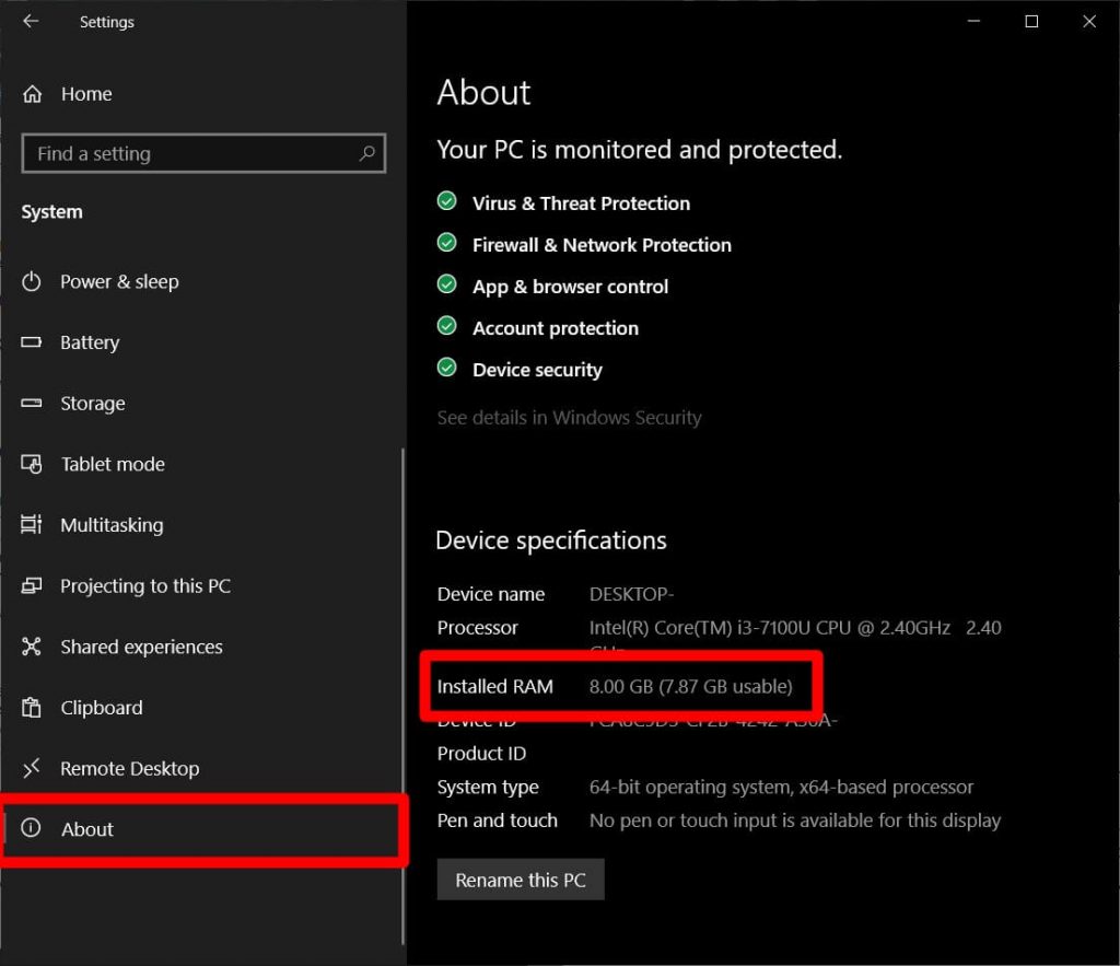 Windows - RAM (Random Access Memory) 