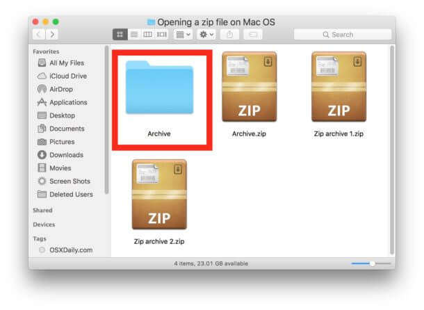 Unzip files on Mac