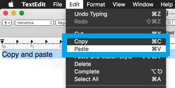 Copy and Paste on Mac using Menu Bar