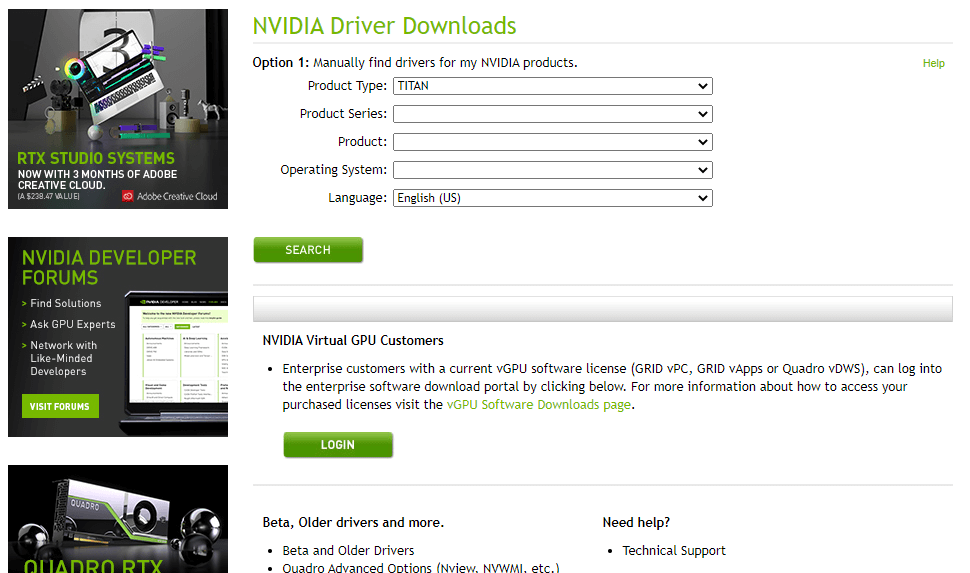 Enter Details to Find Drivers-How to Rollback Nvidia Drivers