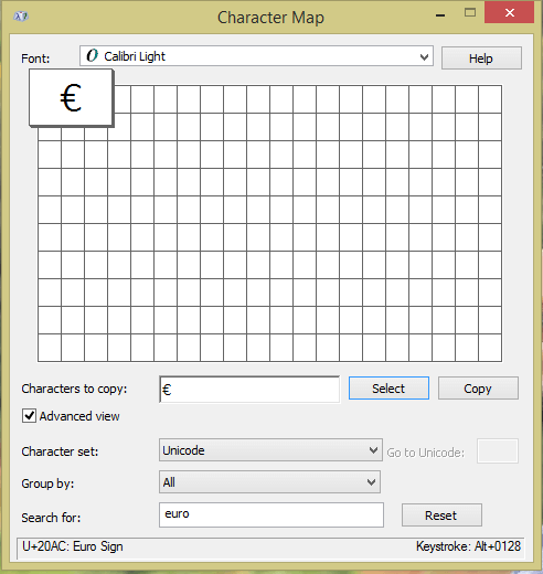 Select the € Symbol