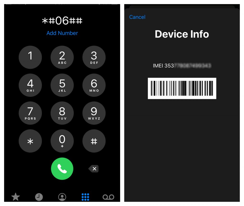 Find IMEI on iPhone using Secret Code