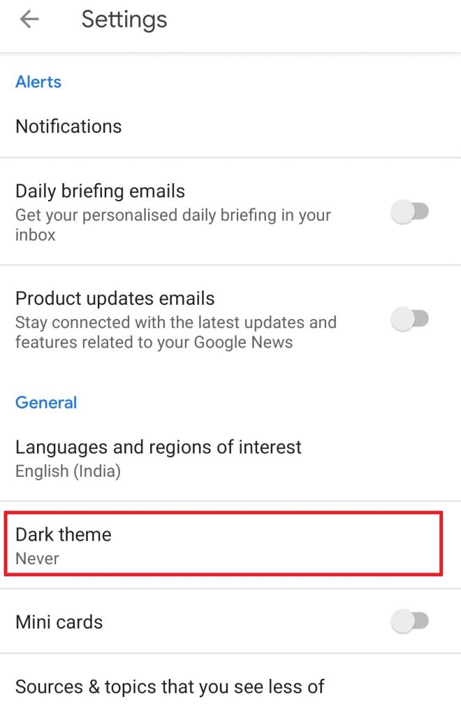 Select Dark theme option