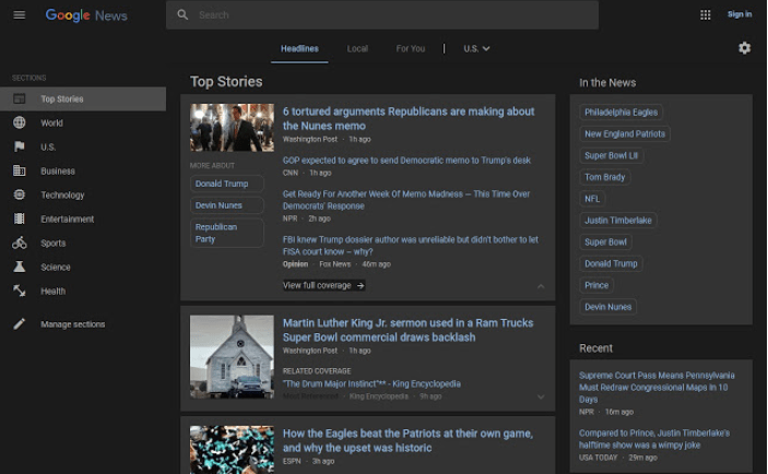 Google News Dark Mode