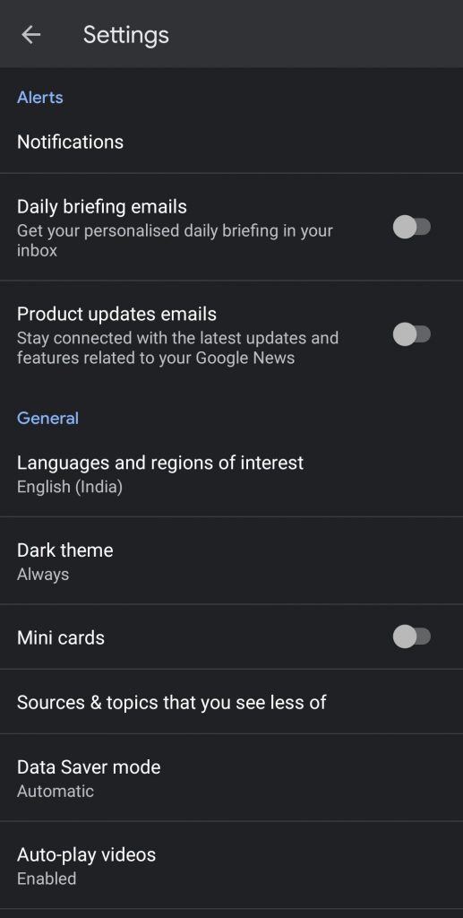 Google News Dark Mode