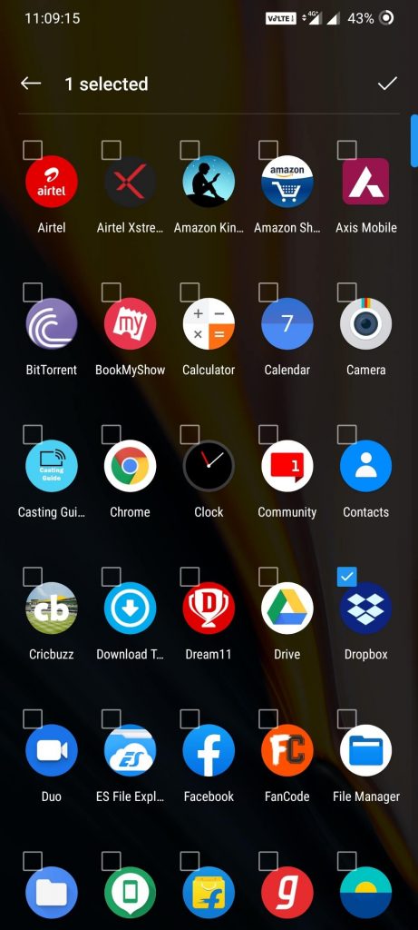 Select apps to hide