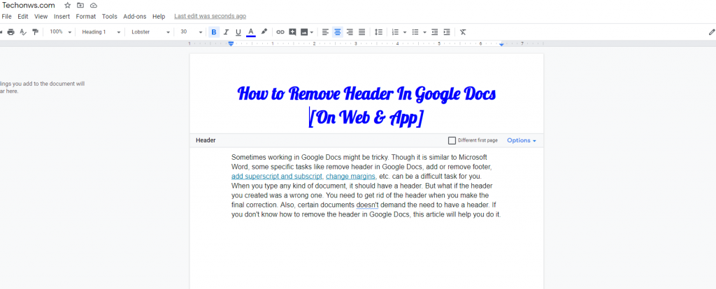 How to Remove Header In Google Docs