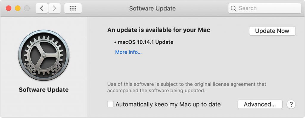 Mac OS Software Update Mojave or Later