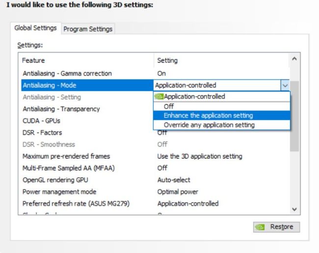 NVIDIA Control Panel Settings