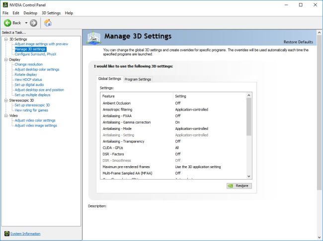 Manage 3D Settings