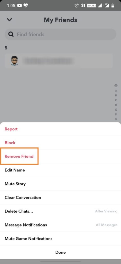 Remove Friends on Snapchat