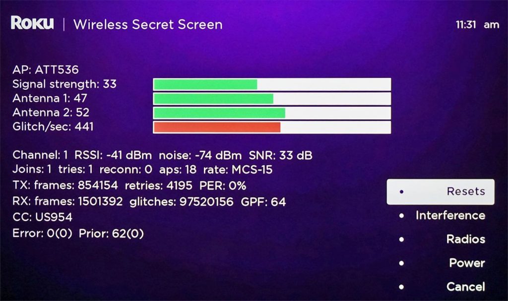 Roku Secret Menu to check Signal Strength