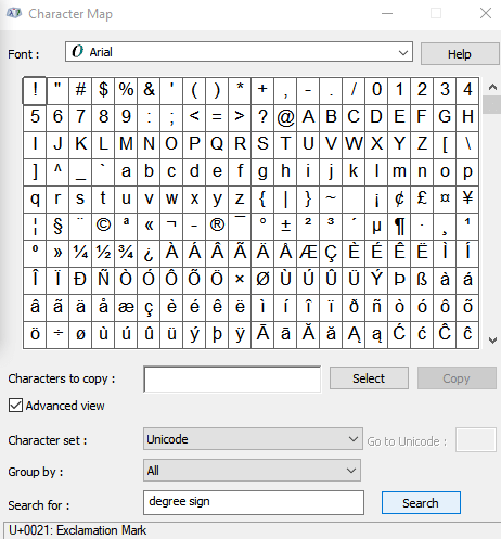 Search for Degree sign-Degree Symbol on Keyboard