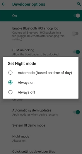 Select Always On or Automatic to use Google Assistant Dark Mode 