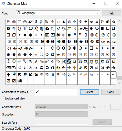 Select Check Mark-Check Mark Symbol on Keyboard