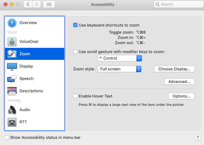 Select Keyboard Shortcuts to Zoom-How to Zoom In and Out on Mac